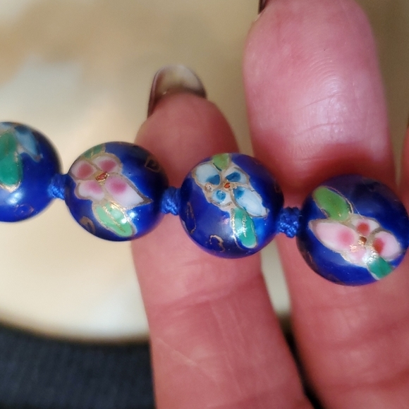 Handmade/CHINA Cloisonne blue handKnotted NECKLACE beautiful - Picture 5 of 7